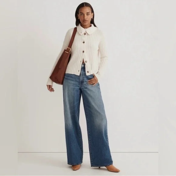 Madewell Cream Ribbed Button-Up Wool Blend Cardigan Sweater Size M - Picture 1 of 12